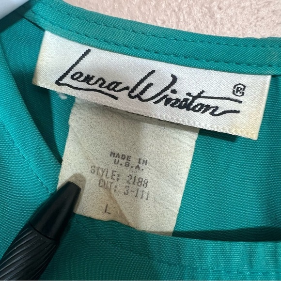 Vintage Laura Winston Teal Boxy Short Sleeve Blouse Top Size Large Satin 90s - Picture 7 of 9